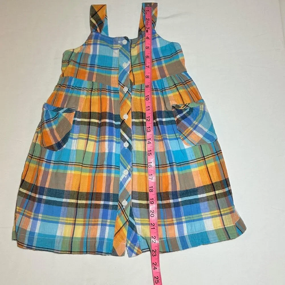 Gymboree Girls 4 Orange Blue Madras Plaid Sleeveless Sundress Preppy Classic